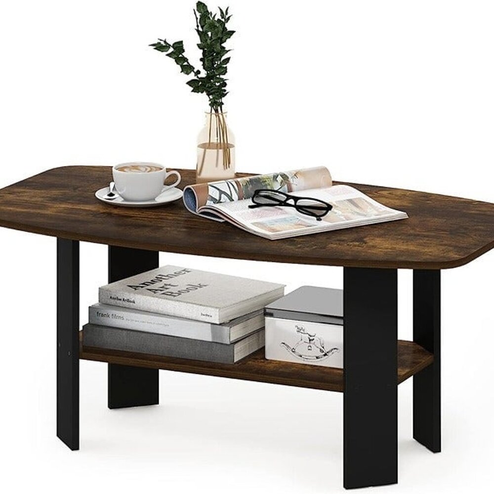 NEW Simple Design Coffee Table, Amber Pine/Black - Picture 1 of 5